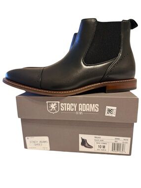 Stacy Adams Chelsea Boots Mens 10 Black Leather Maury Dress Ankle Boot New Wbox